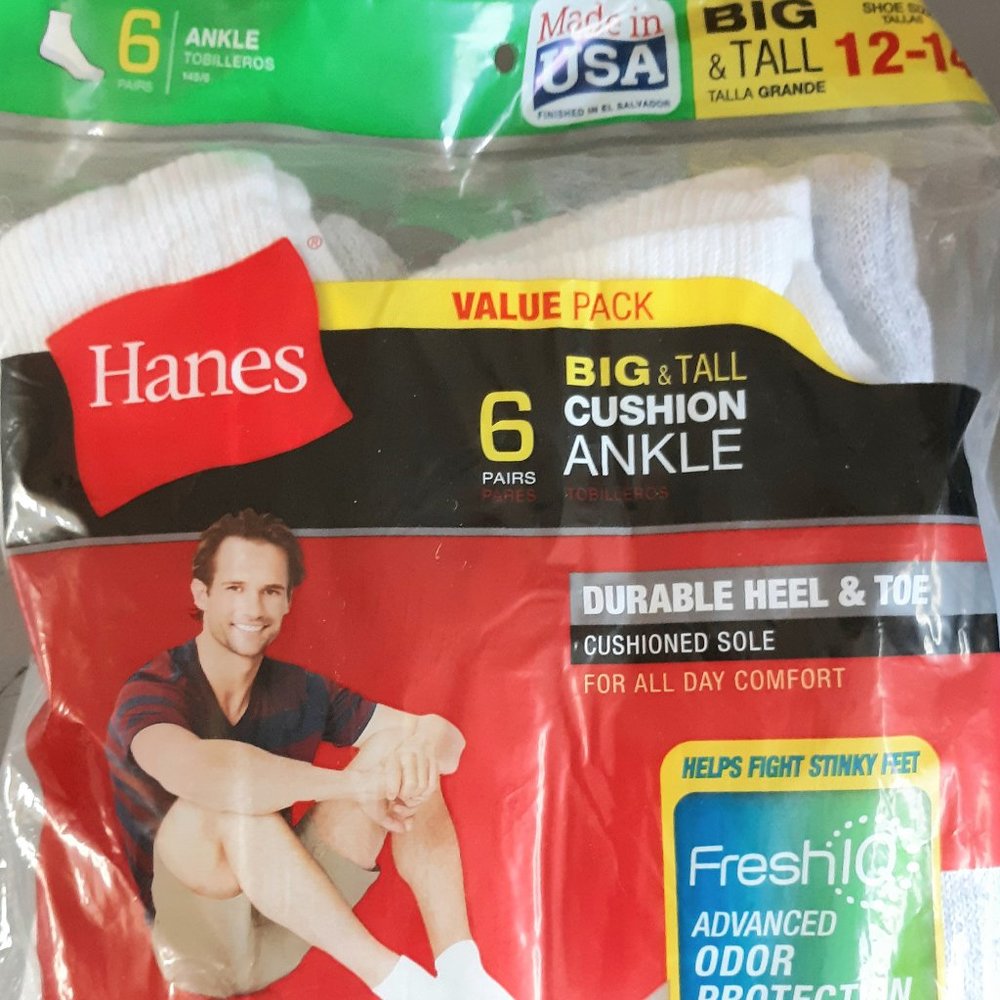 NWT Hanes Big & Tall Ankle Socks 12-14